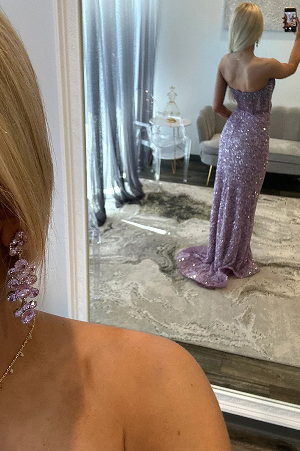 Sweetheart Sleeveless Beading Sequin Bodycon Mermaid Prom Dress Side Slit Sweep Train Floor Length