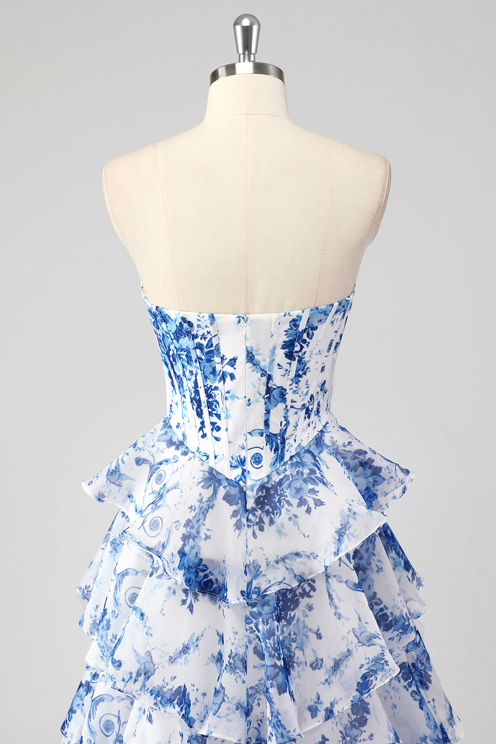 Sweetheart Sleeveless Floral Tiered Ruffle Chiffon A-Line Prom Dress Side Slit Floor Length