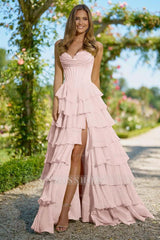 Sweetheart Sleeveless High Split Long Formal Dress With Appliques