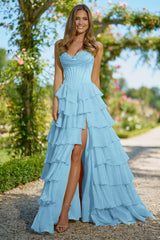 Sweetheart Sleeveless High Split Long Formal Dress With Appliques