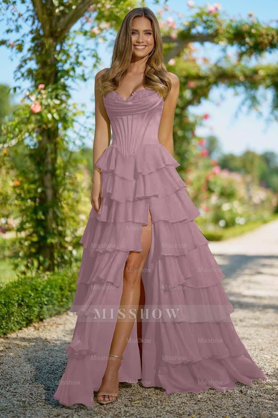 Sweetheart Sleeveless High Split Long Formal Dress With Appliques