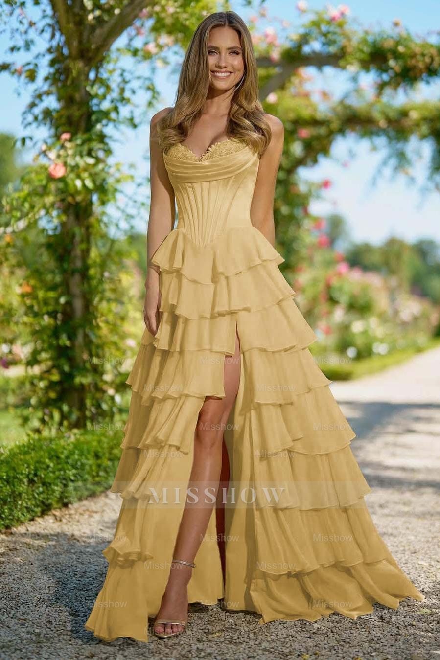Sweetheart Sleeveless High Split Long Formal Dress With Appliques
