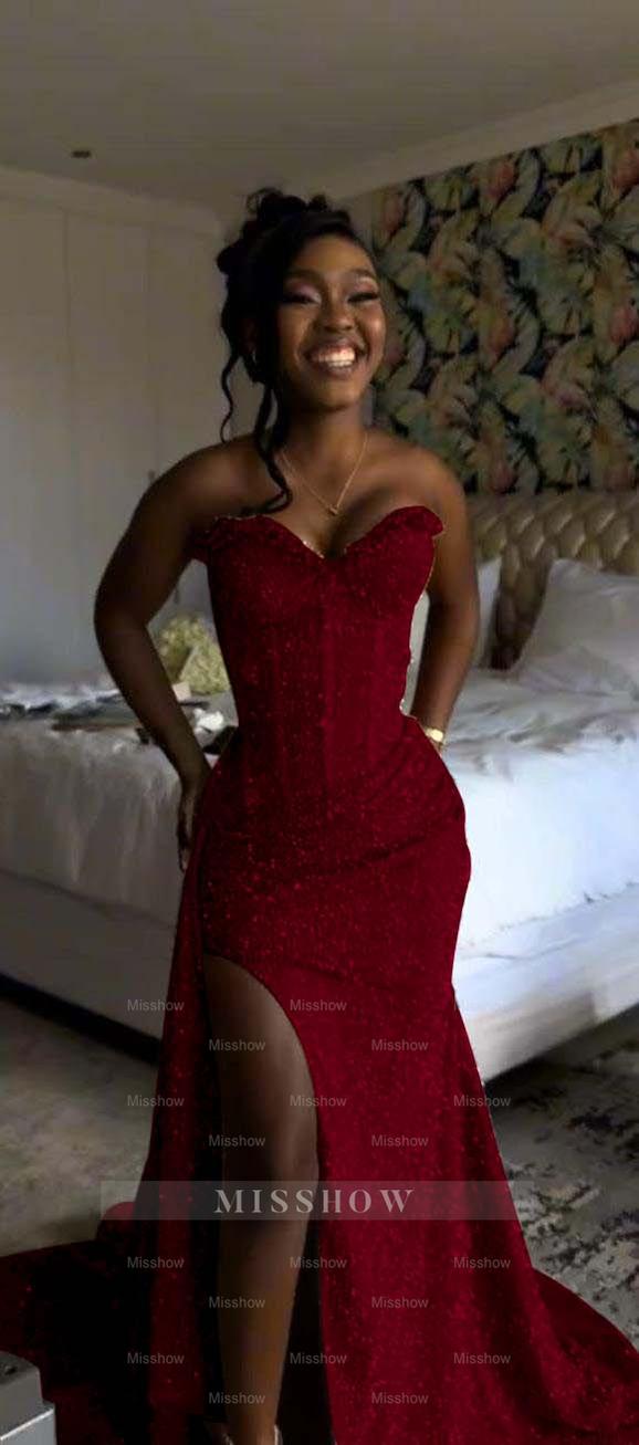 Sweetheart Sleeveless Long Mermaid Formal Dress With Split Sequin