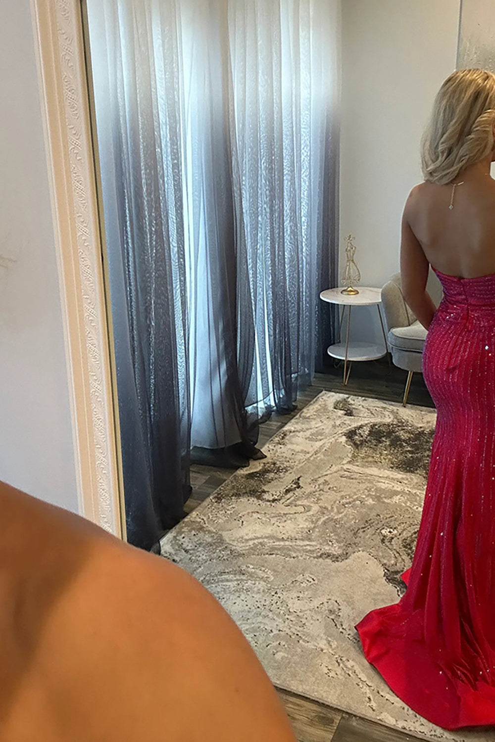 Sweetheart Sleeveless Rhinestone Beading Cut-Out Sequin Mermaid Prom Dress Side Slit Sweep Train Floor Length