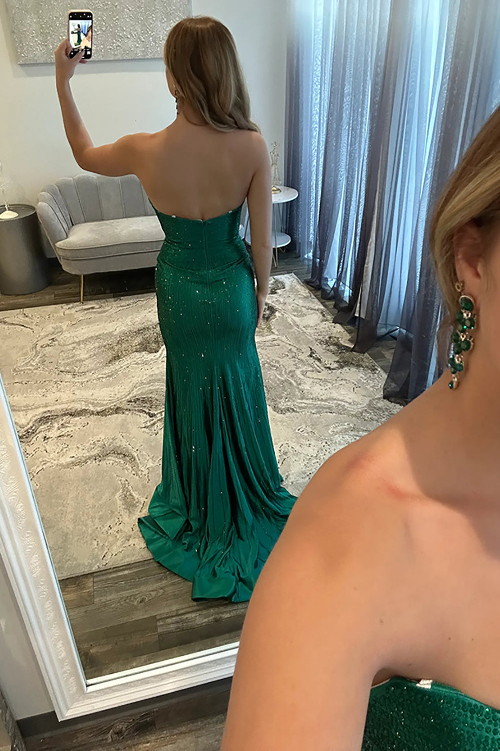 Sweetheart Sleeveless Rhinestone Beading Cut-Out Sequin Mermaid Prom Dress Side Slit Sweep Train Floor Length