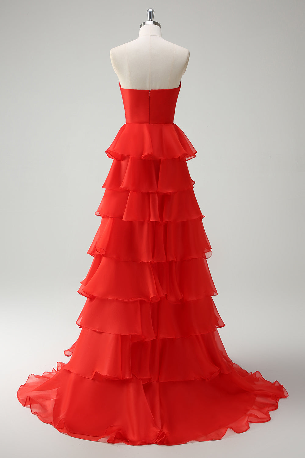Sweetheart Sleeveless Tiered Ruffle Chiffon A-Line Prom Dress Side Slit Floor Length