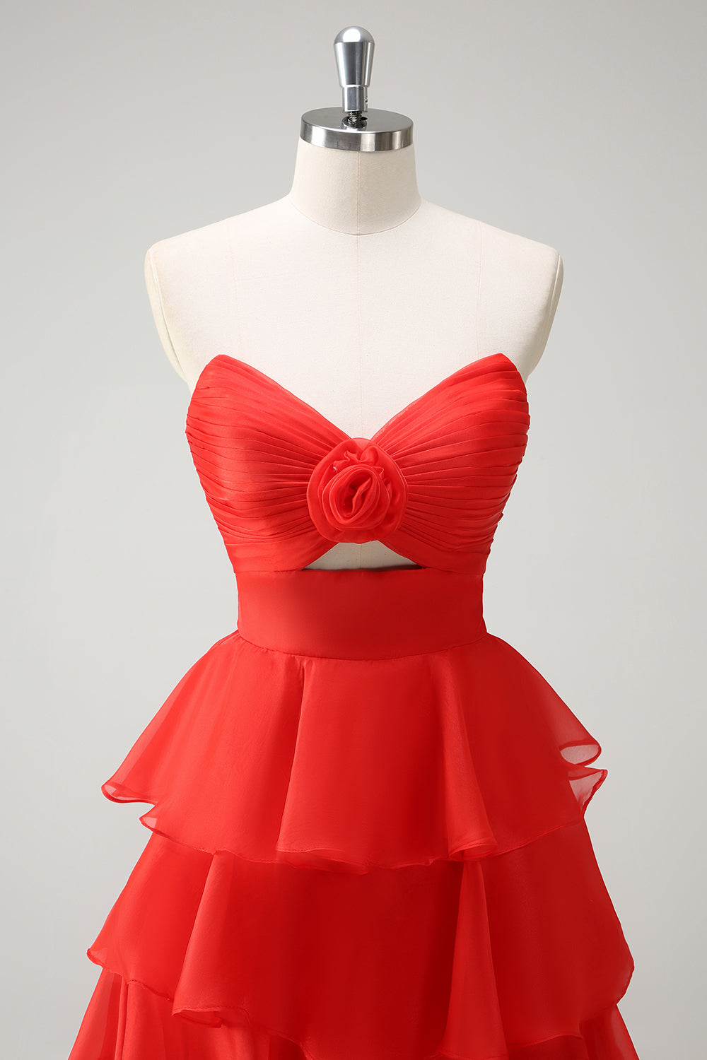 Sweetheart Sleeveless Tiered Ruffle Chiffon A-Line Prom Dress Side Slit Floor Length