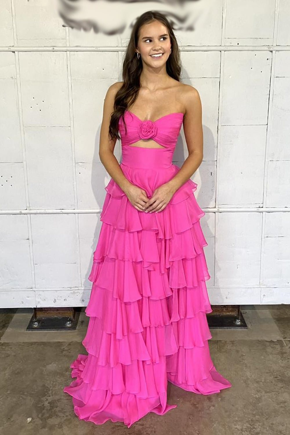 Sweetheart Sleeveless Tiered Ruffle Chiffon A-Line Prom Dress Side Slit Floor Length
