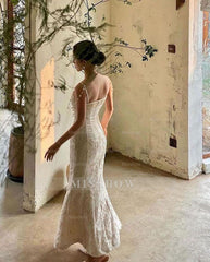 Sweetheart Spaghetti Strap Embroidery Champagne Pearl Mermaid Formal Dress