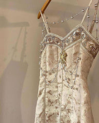 Sweetheart Spaghetti Strap Embroidery Champagne Pearl Mermaid Formal Dress