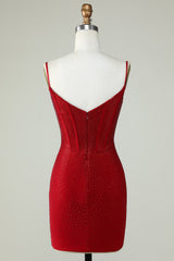 Red sweetheart rhinestone bodycon homecoming dress