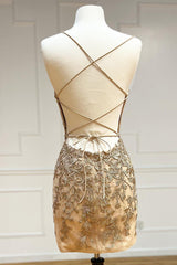 Sweetheart Spaghetti Straps Floral Beaded Lace Applique Criss-Cross Lace-Up Open Back Bodycon Homecoming Dress Mini