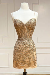 Sweetheart Spaghetti Straps Floral Beaded Lace Applique Criss-Cross Lace-Up Open Back Bodycon Homecoming Dress Mini