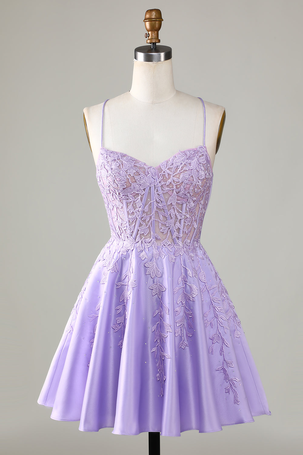 Lilac sweetheart applique A-line homecoming dress