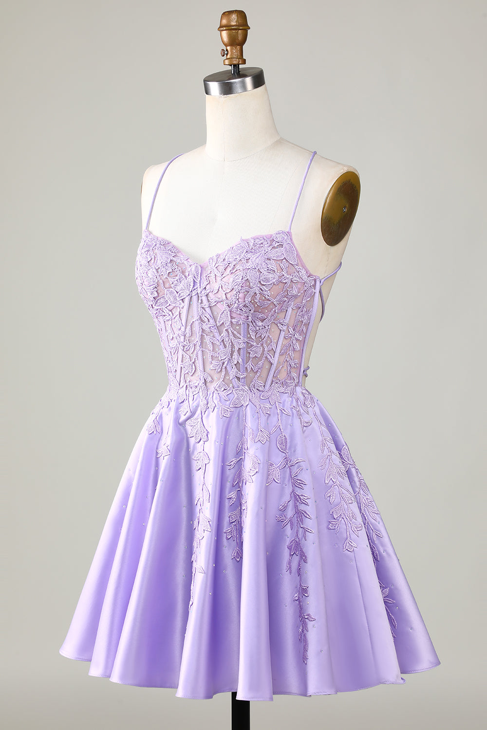 Lilac sweetheart applique A-line homecoming dress