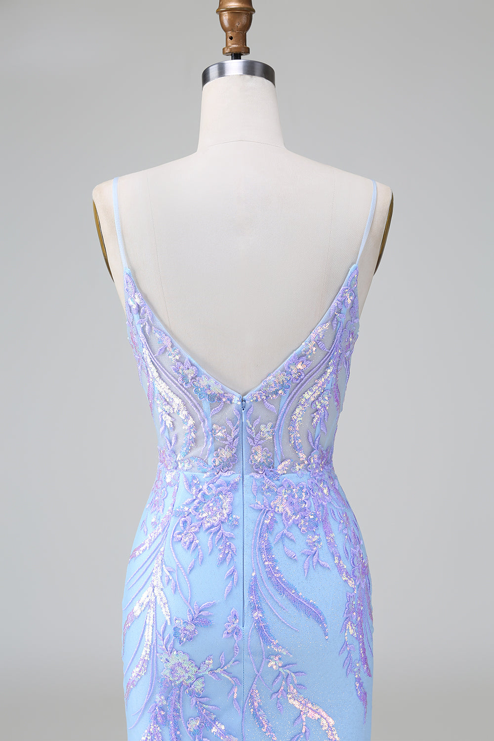 Light blue sweetheart applique bodycon homecoming dress with lilac appliques