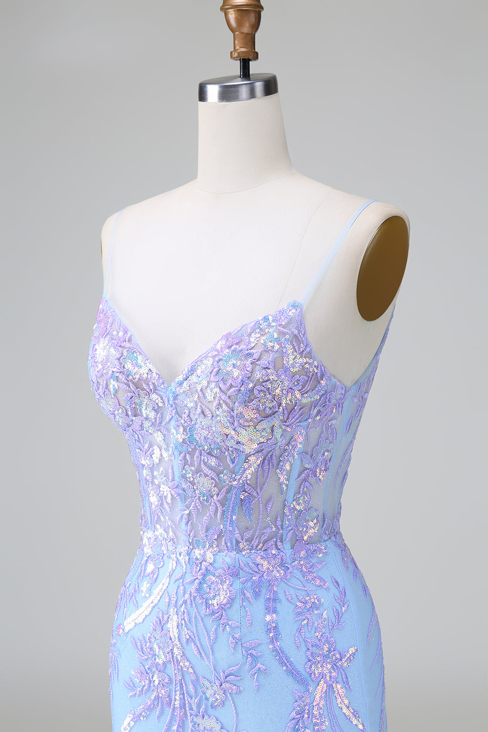 Light blue sweetheart applique bodycon homecoming dress with lilac appliques