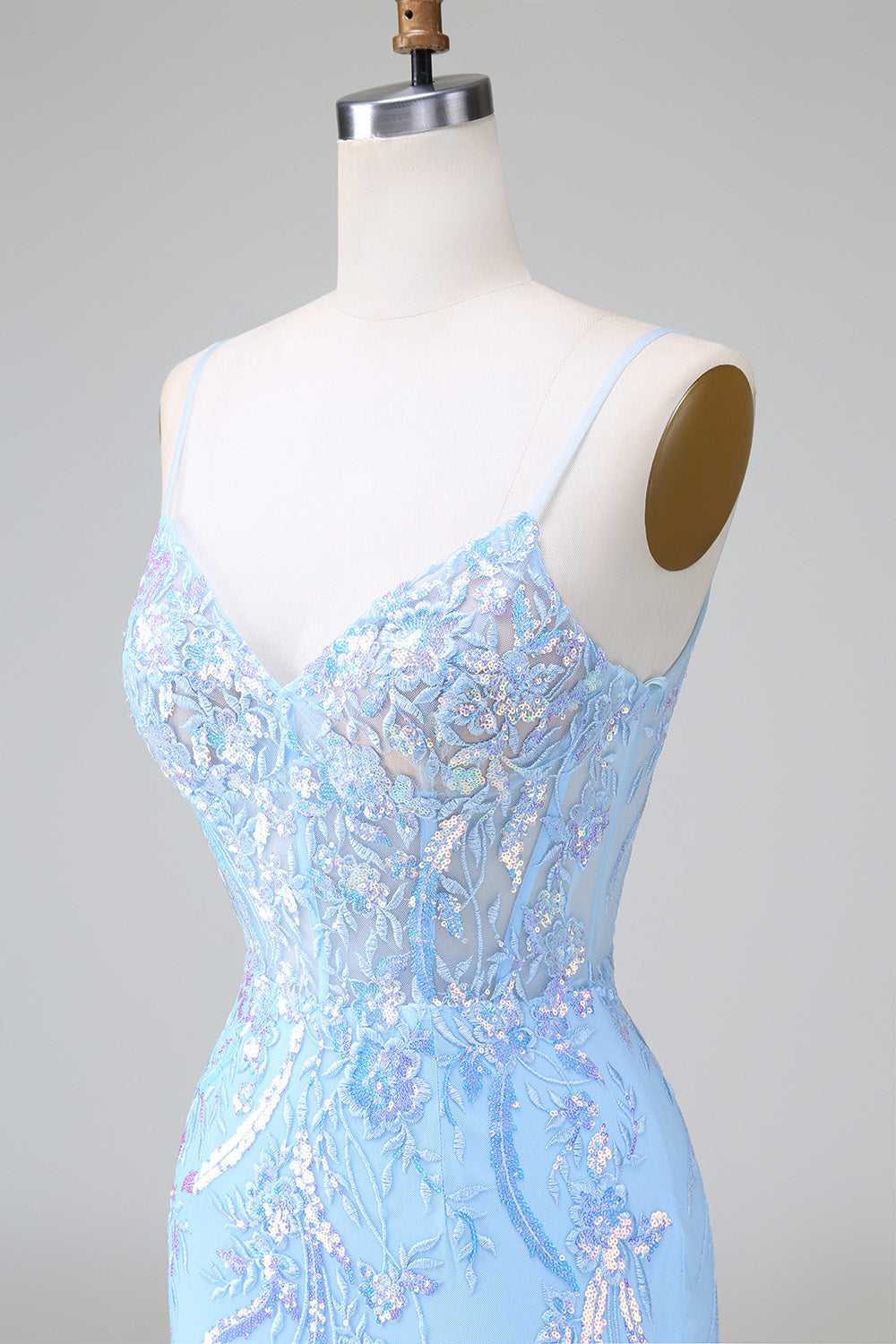 Light blue sweetheart applique bodycon homecoming dress