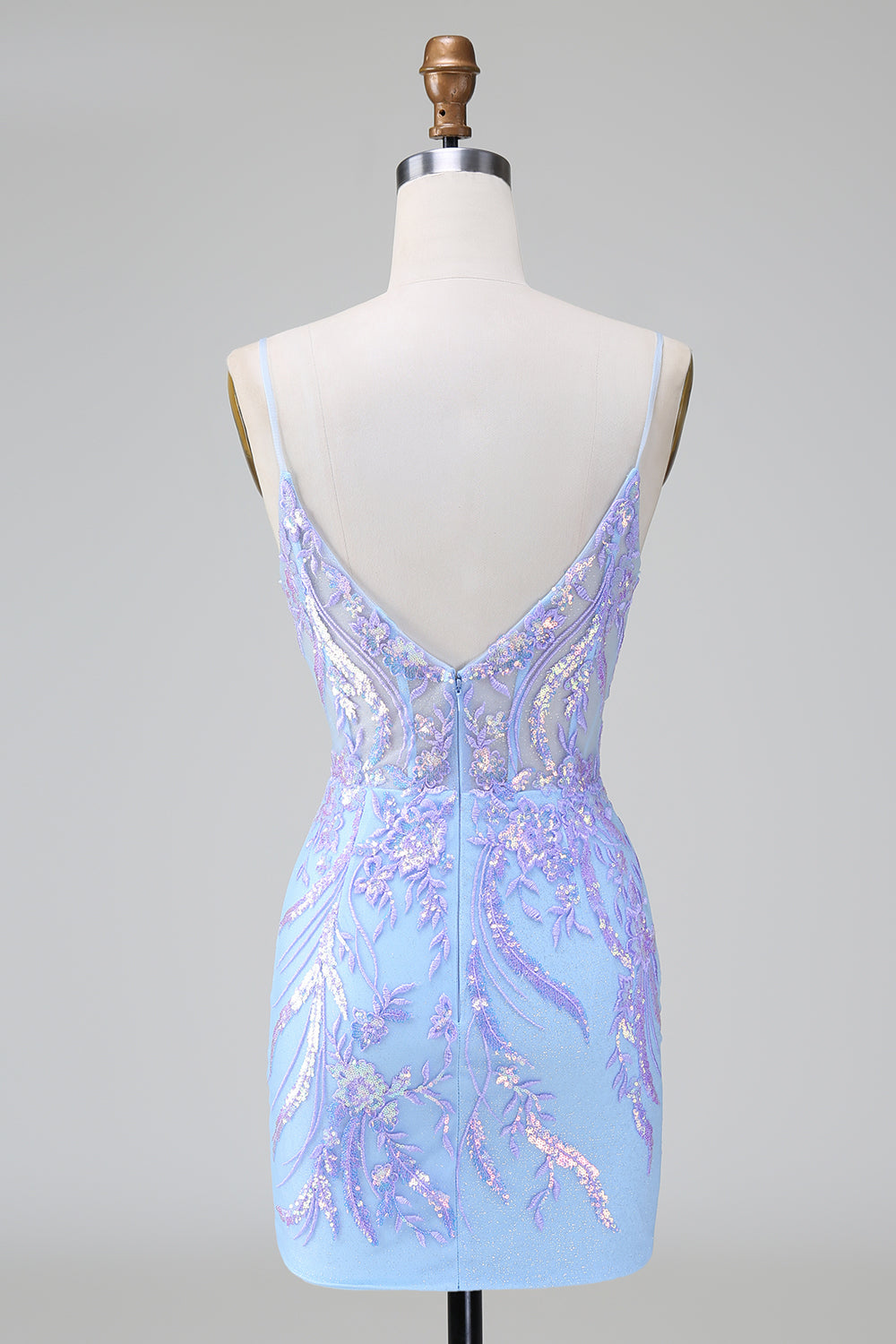 Light blue sweetheart applique bodycon homecoming dress with lilac appliques