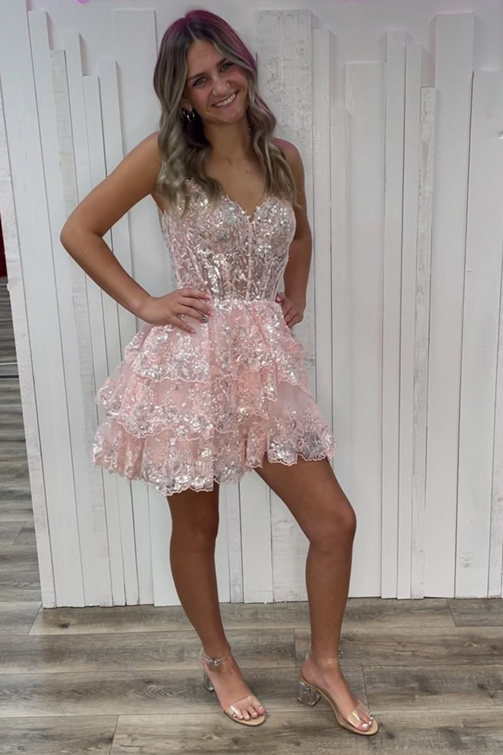 Pink sweetheart applique A-line homecoming dress