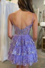 Lilac sweetheart applique A-line homecoming dress