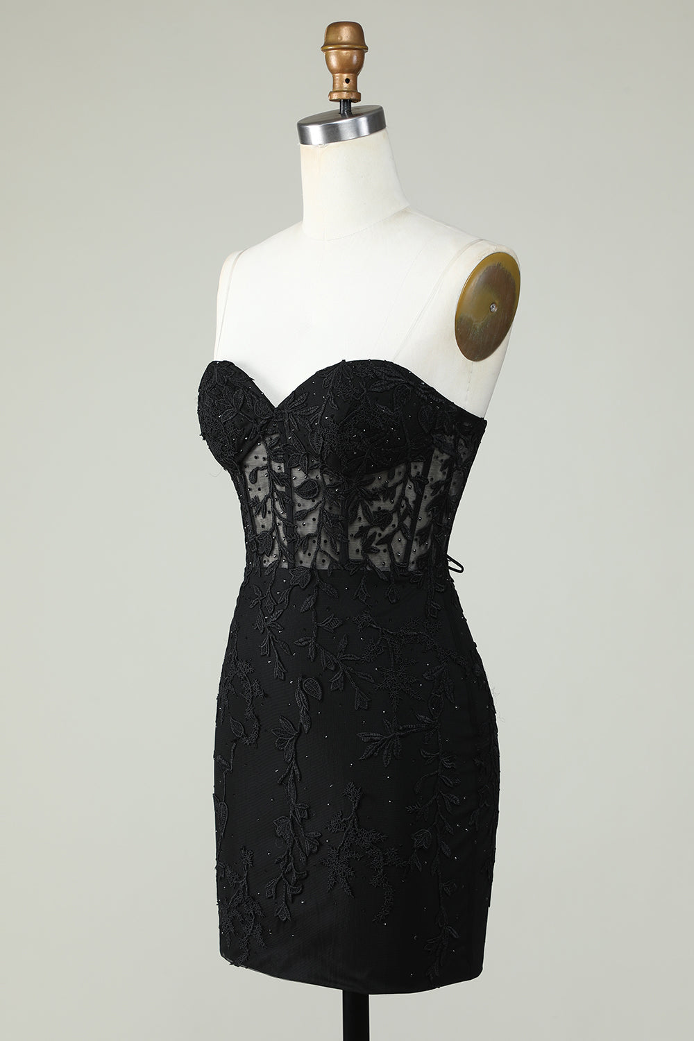 Bodycon Sweetheart Black Corset Homecoming Dress with Appliques