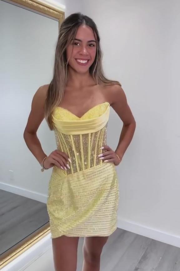 Sweetheart Strapless Rhinestone Draped Ruched Wrap Bodycon Homecoming Dress Asymmetric Hem Mini