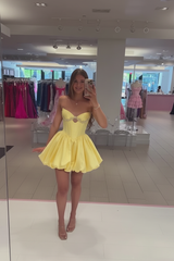 Sweetheart Strapless Rhinestone Trim Keyhole Boned Corset Bubble Skirt A-Line Homecoming Dress Mini