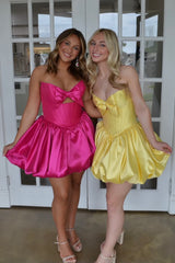 Sweetheart Strapless Satin Bow Cutout Boned Corset Bubble A-Line Homecoming Dress Mini