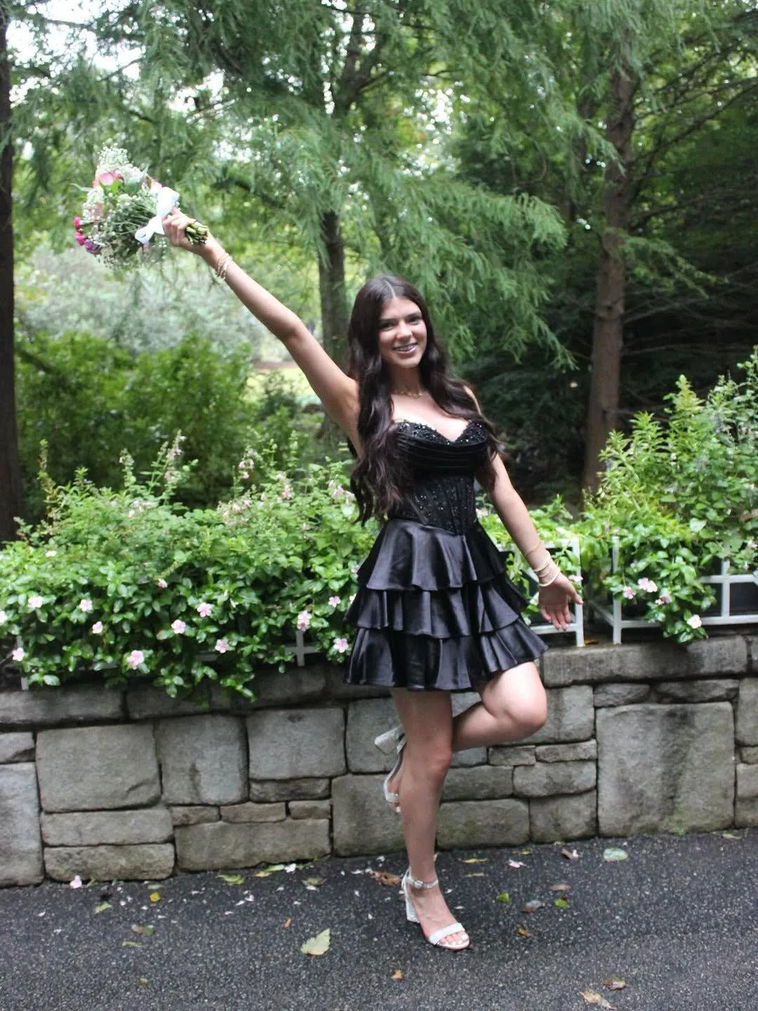 Sweetheart Strapless Sequin Lace Boned Corset Tiered Ruffle A-Line Homecoming Dress Lace-Up Mini