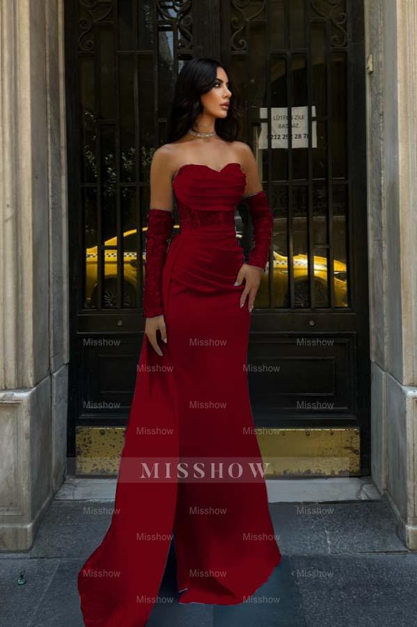 Sweetheart Strapless Sleeveless Long Mermaid Formal Dress With Pleated