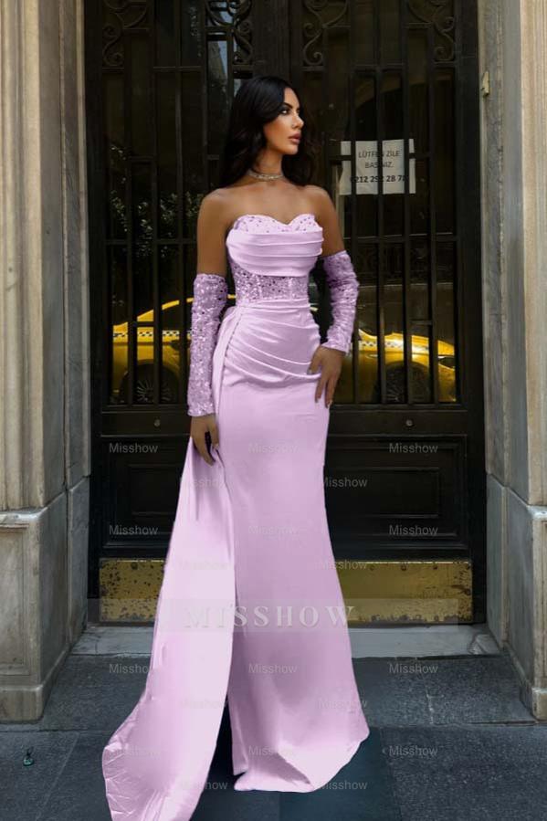 Sweetheart Strapless Sleeveless Long Mermaid Formal Dress With Pleated