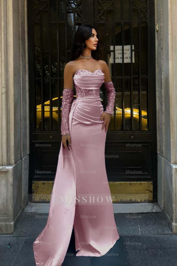 Sweetheart Strapless Sleeveless Long Mermaid Formal Dress With Pleated