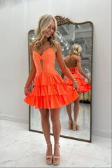 Sweetheart Strapless Twist Knot Keyhole Rhinestone Scatter Double-Tier Ruffle Lace-Up Back A-Line Homecoming Dress Mini