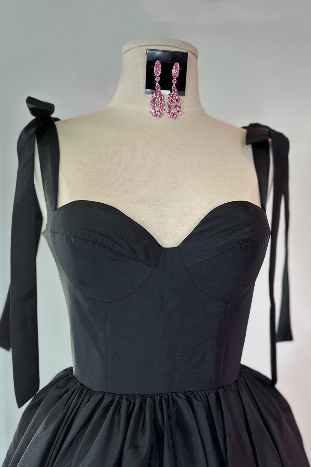 Sweetheart Tie Shoulder Straps Satin Structured Boned Corset Open Back Tiered Ruffle Hem Flared A-Line Short Homecoming Dress