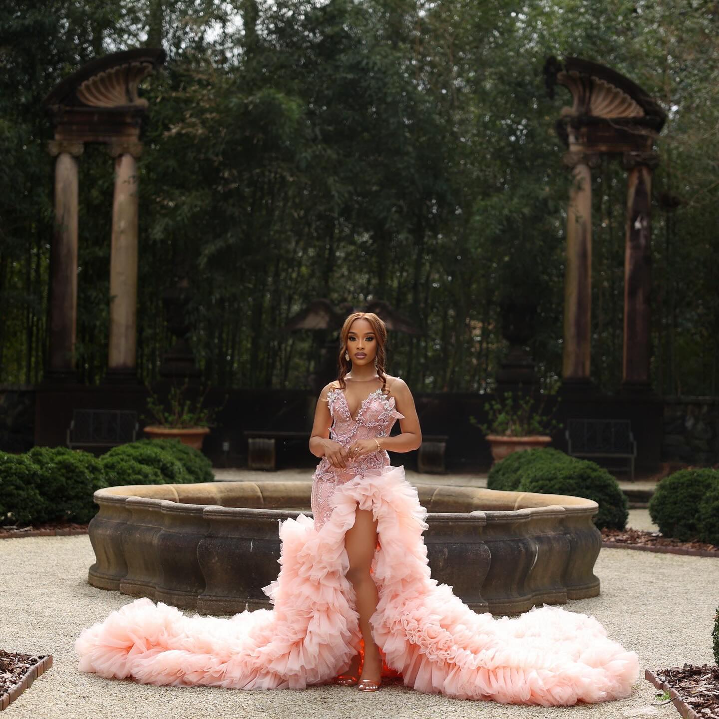 Sweetheart Long Pink Beaded Lace Strapless Pretty Prom Dress with Ruffles