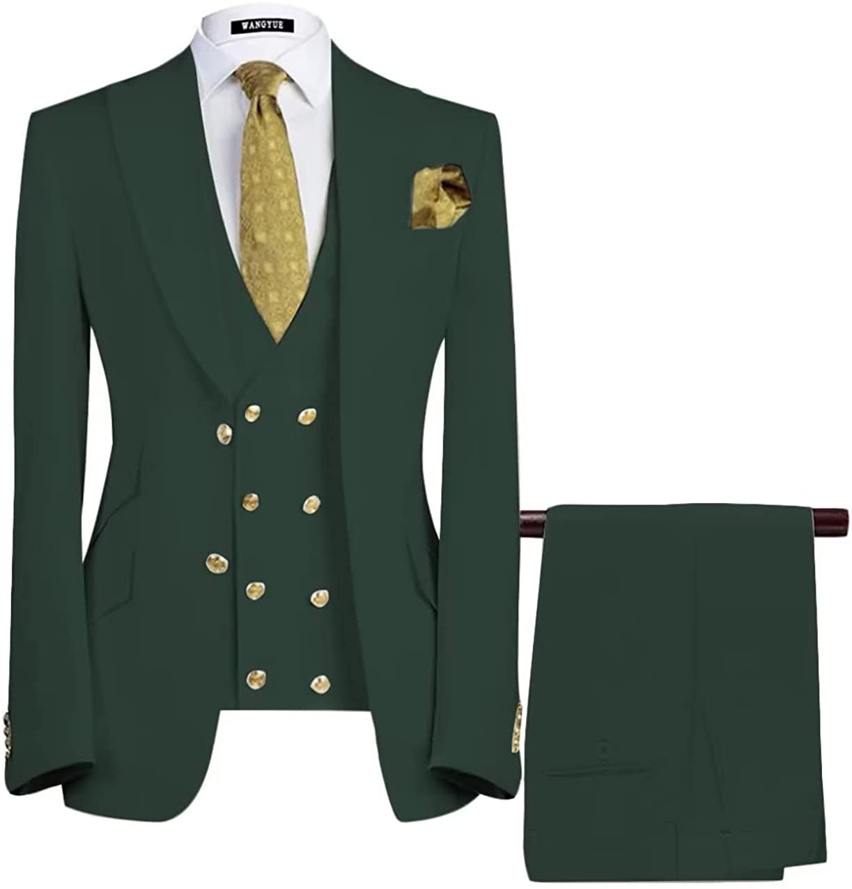Tailor-Made Dark Green Three-Piece Peak Lapel Men's Business Suit