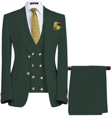 Tailor-Made Dark Green Three-Piece Peak Lapel Men's Business Suit