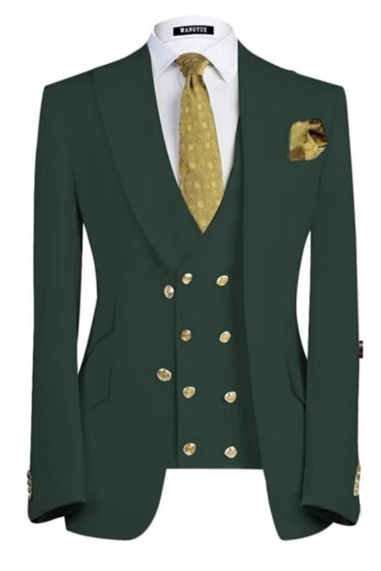 Tailor-Made Dark Green Three-Piece Peak Lapel Men's Business Suit