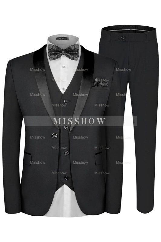 Tailored Black Three-Piece Shawl Collar Wedding Attire for Men