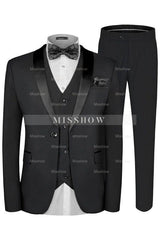 Tailored Black Three-Piece Shawl Collar Wedding Attire for Men