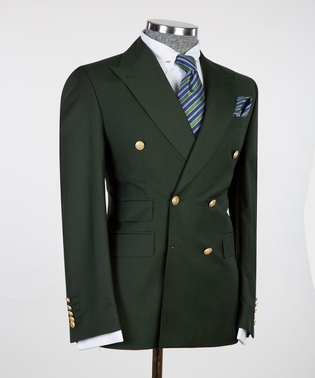 Tailored Dark Green Peak Lapel Double Breasted Men’s Suits