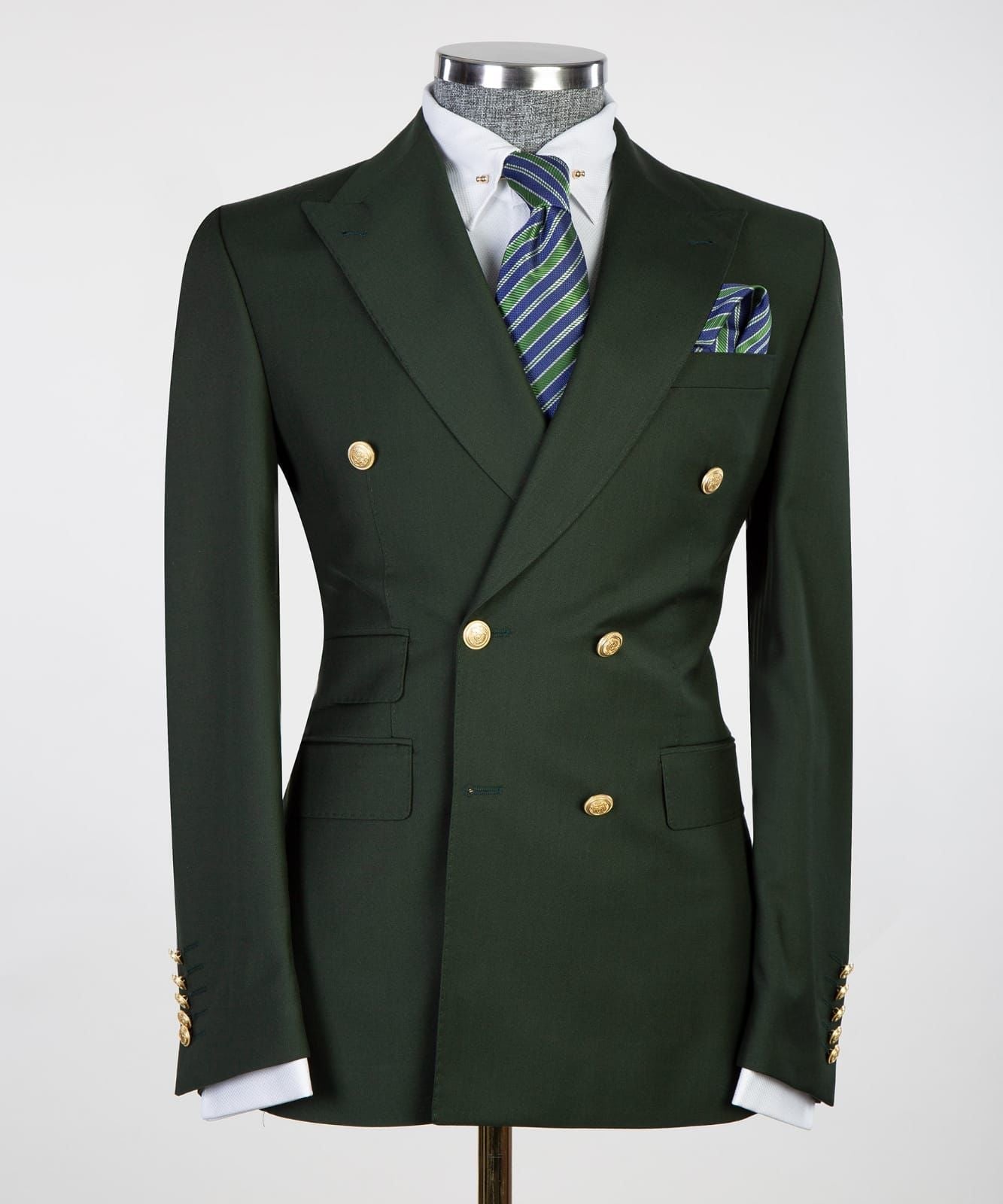 Tailored Dark Green Peak Lapel Double Breasted Men’s Suits