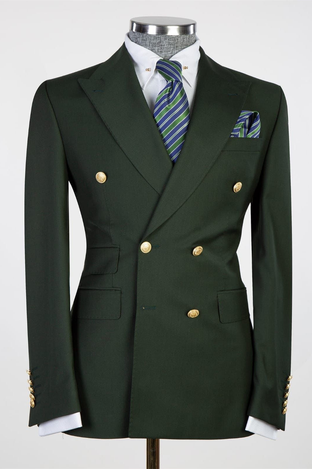 Tailored Dark Green Peak Lapel Double Breasted Men’s Suits