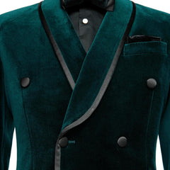 Tailored Dark Green Shawl Lapel Double-Breasted Velvet Suit