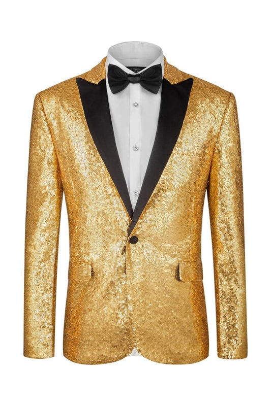 Tailored Golden Sequined Peaked Lapel Prom Suit