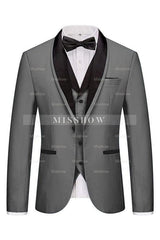 Tailored Gray Three-Piece Shawl Collar Wedding Suit