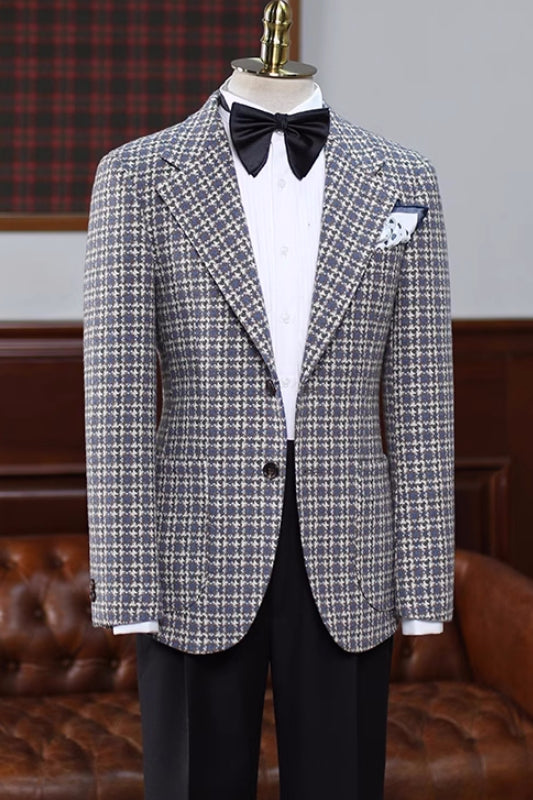 Tailored Grey Checkered Notched Lapel Prom Attire for Men