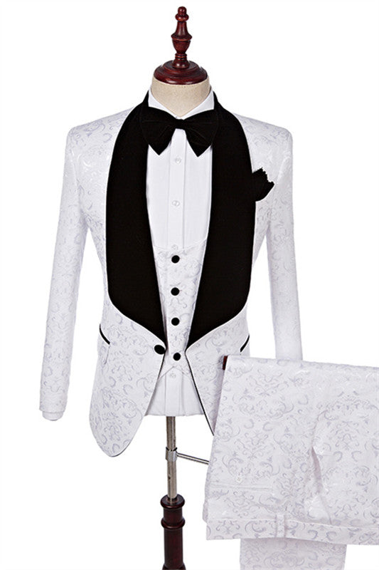 Tailored Ivory Jacquard Three-Piece Men's Wedding Ensemble