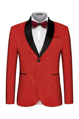 Tailored Red Shawl Collar Two-Piece Jacquard Groom's Suit